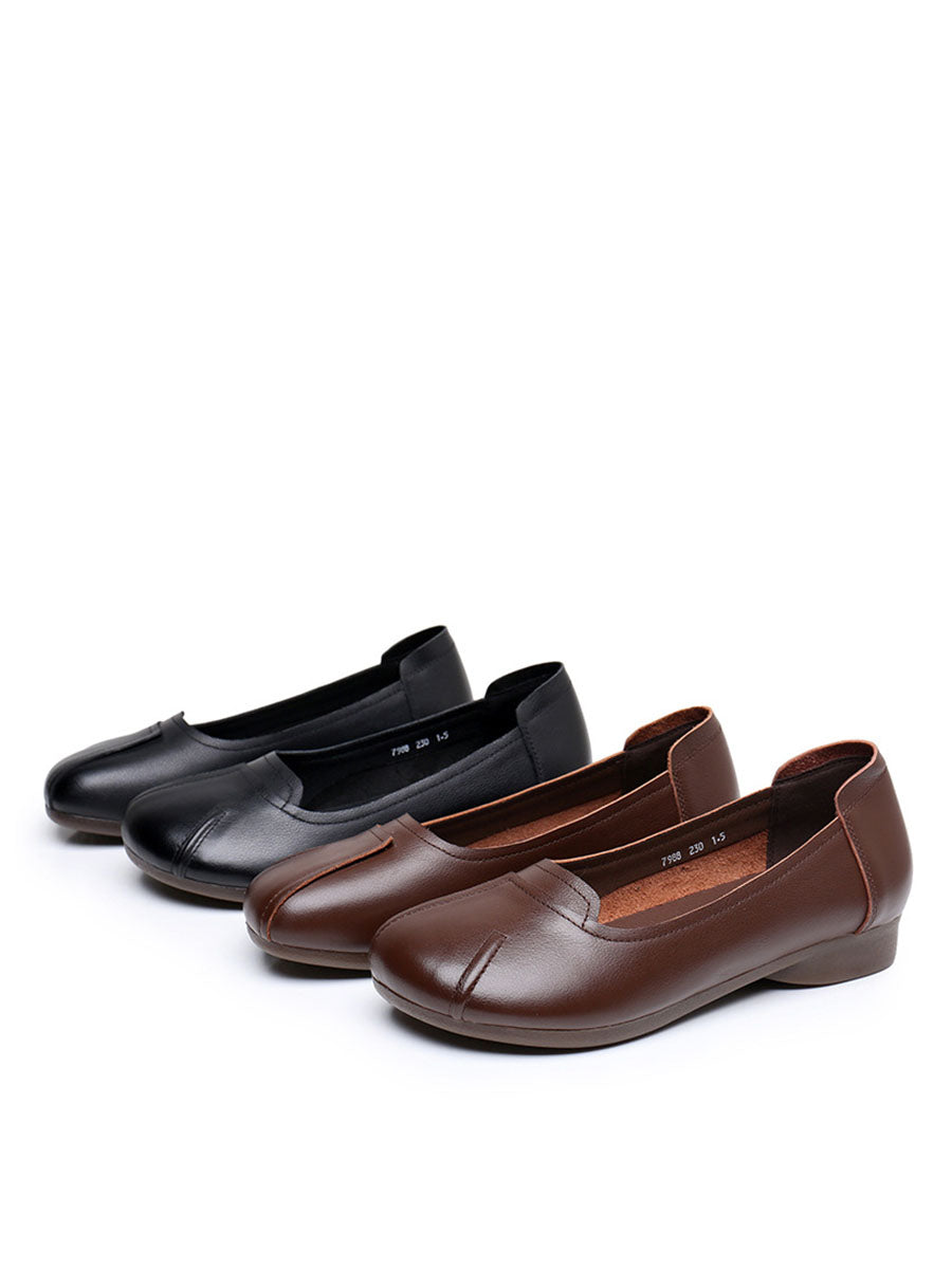 Commute Solid Leather Spliced Low Heel Shoes