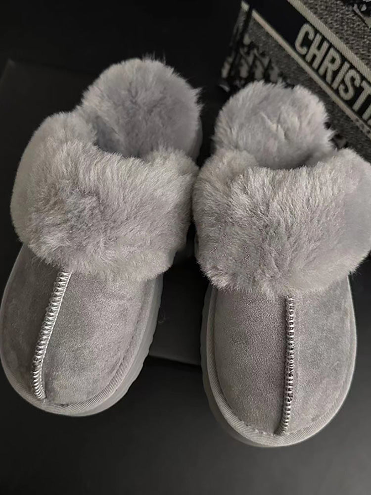 Plush Faux Suede Platform Slider
