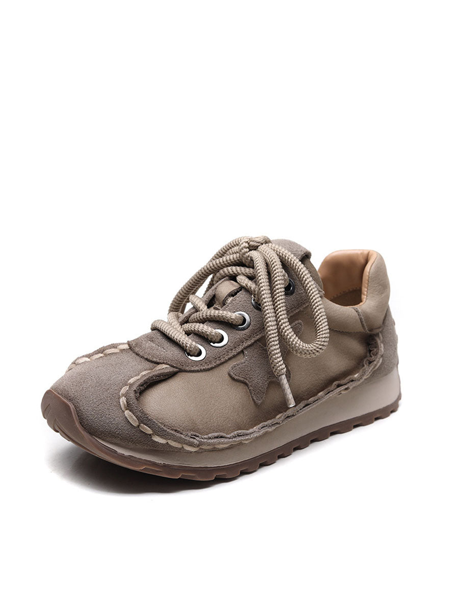 Retro Leather Colorblock Low Heel Sport Shoes