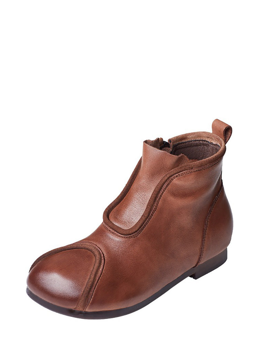 Genuine Leather Spliced Solid Low Heel Ankle Boots