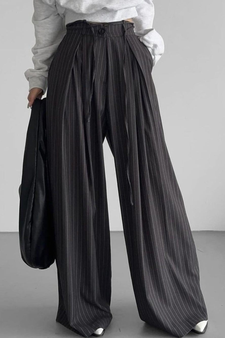 Retro Striped Slouchy High Waist Wide Leg Dress Pants