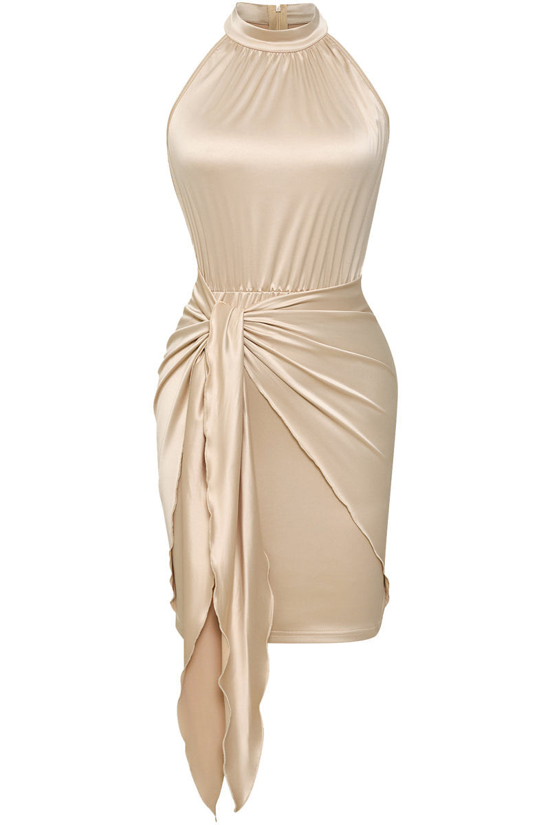 Solid Halter Neck lace-up Mini Dress Fashionpara