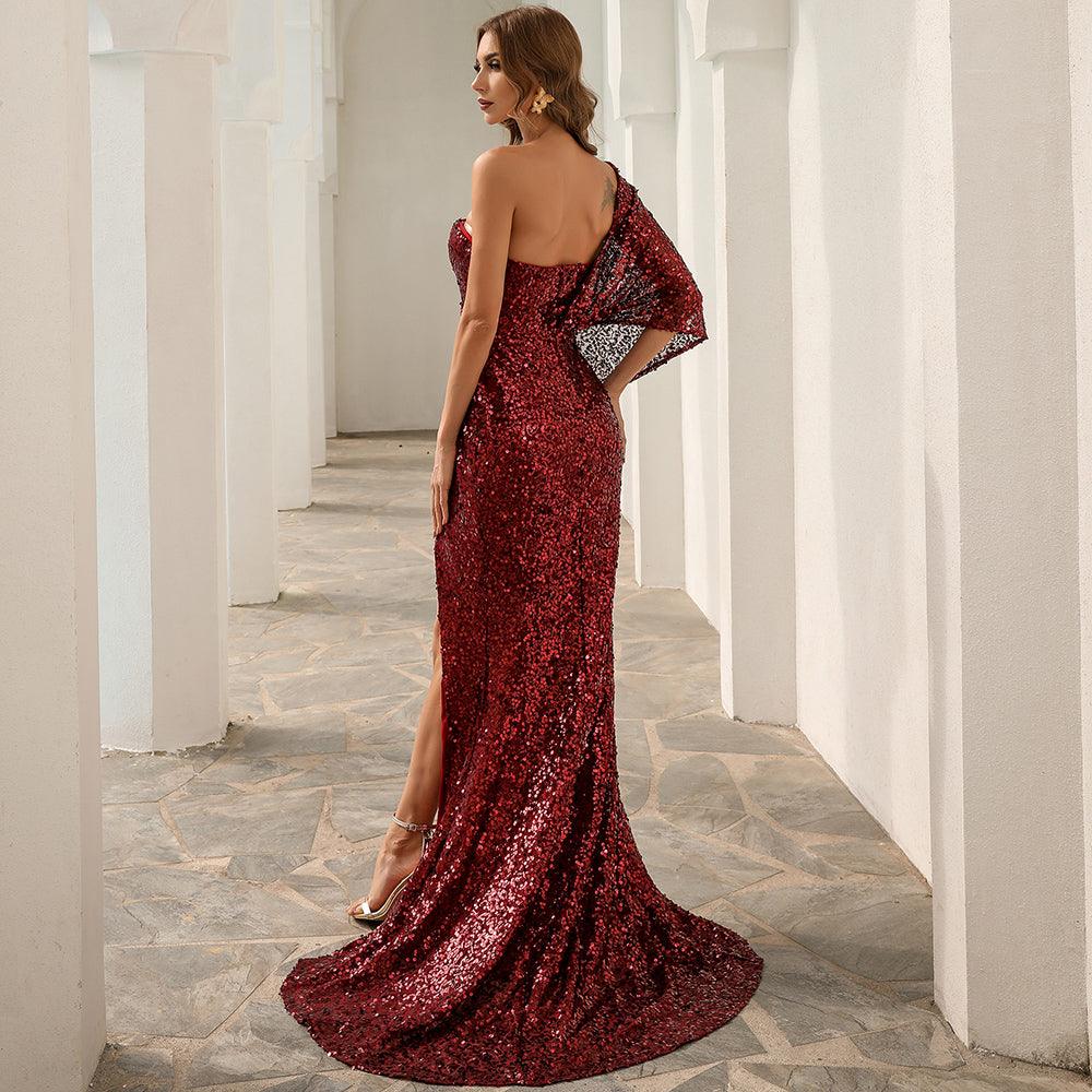 Sexy Single Shoulder High Split Maxi Dress - Fashionpara