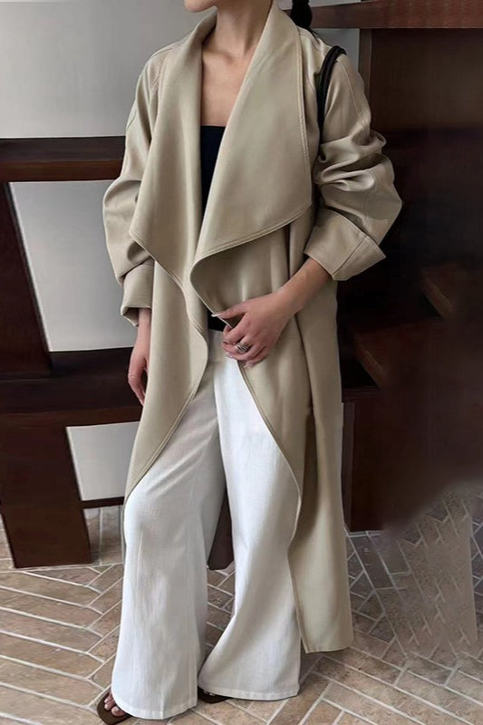 Lazy- Belted Waist-Tie Long Overcoat