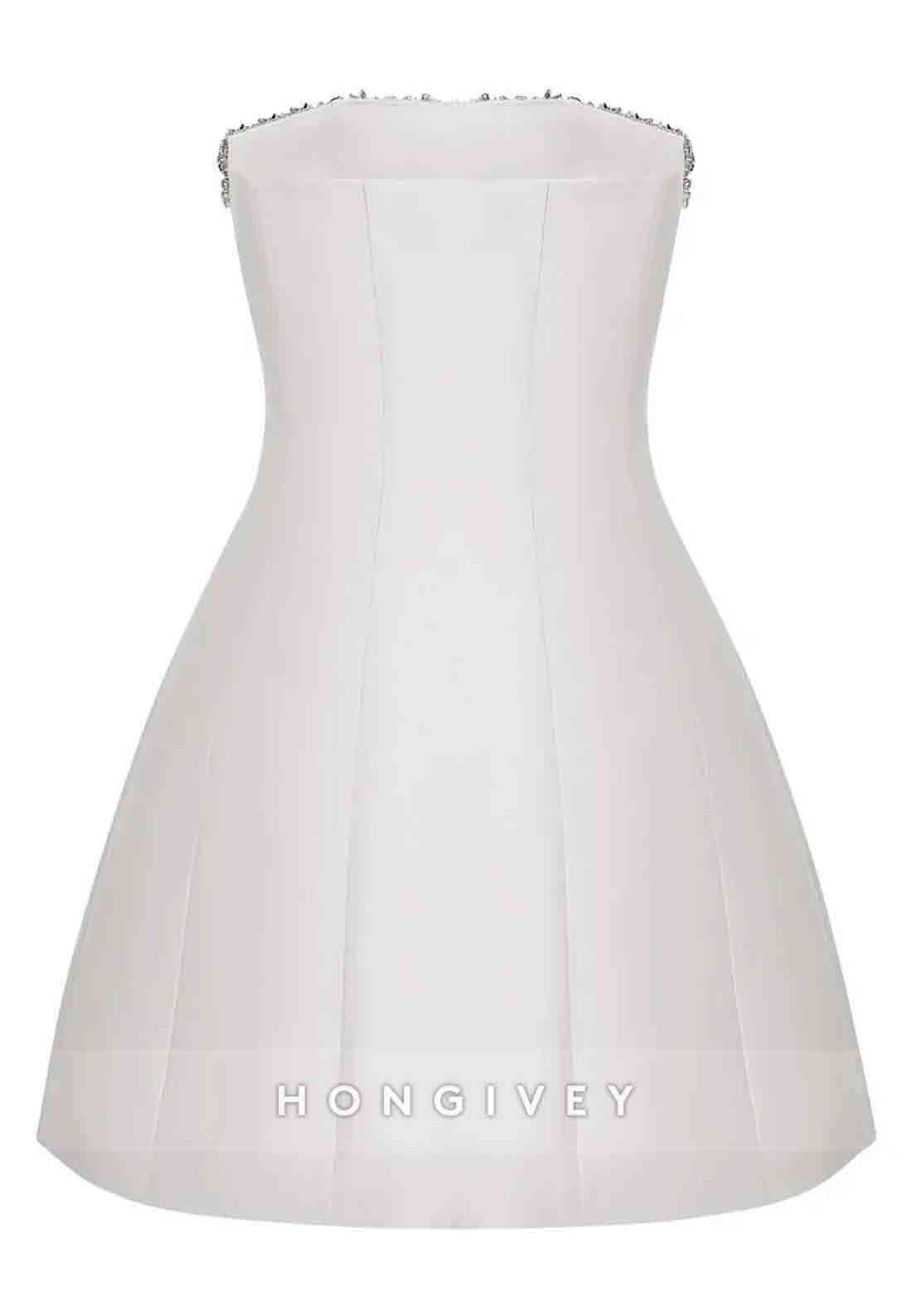 Strapless Beading Satin Sleeveless A-Line Satin Mini Homecoming Dresses