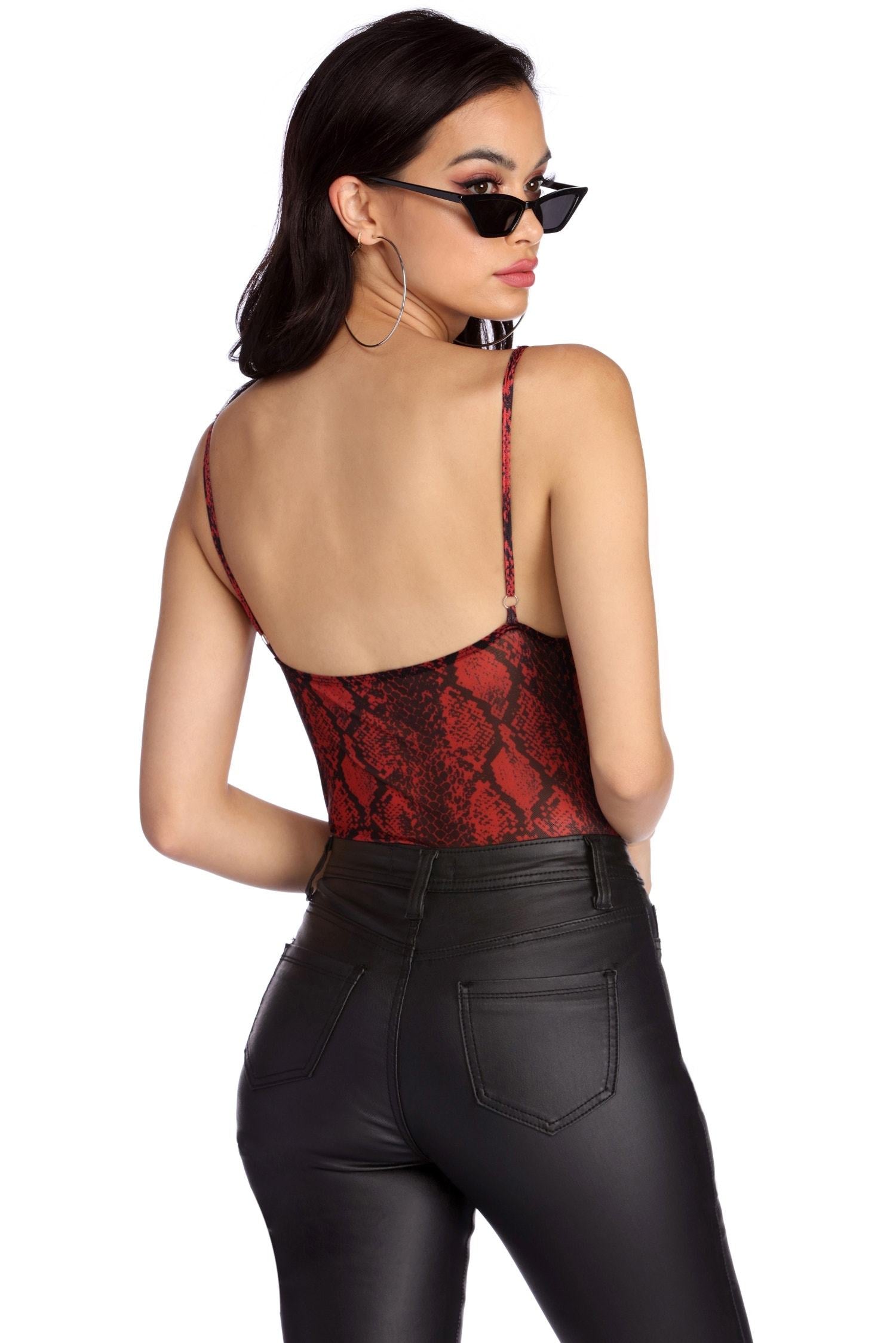 Sexy Snake Print Mesh Bodysuit - Fashionpara