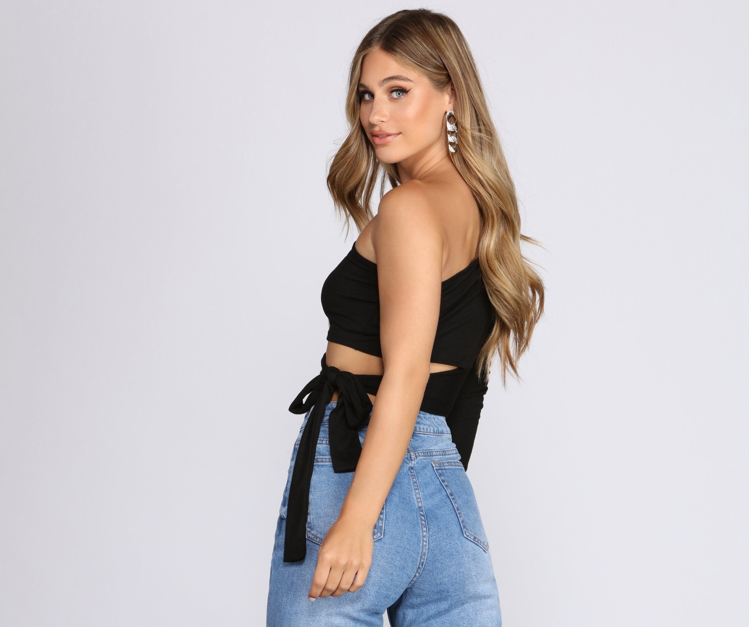 Single Sleeve Ribbed Crop Top Fashionpara