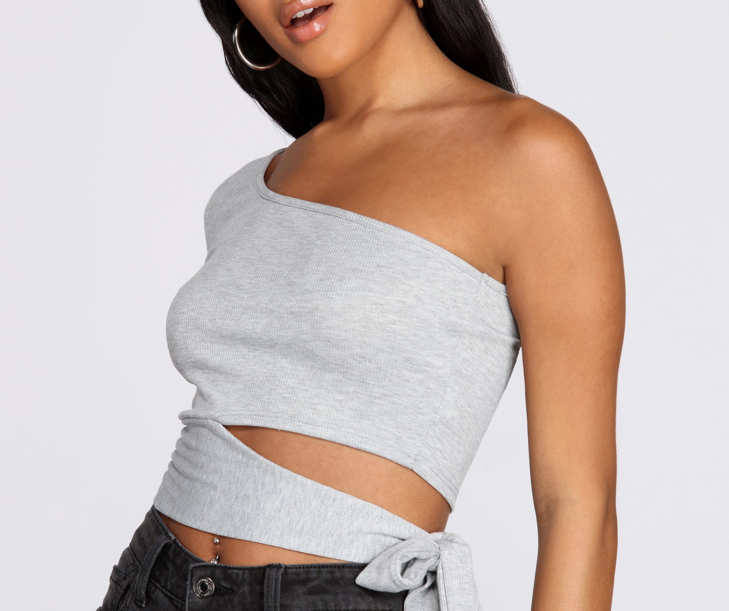 Single Sleeve Ribbed Crop Top Fashionpara