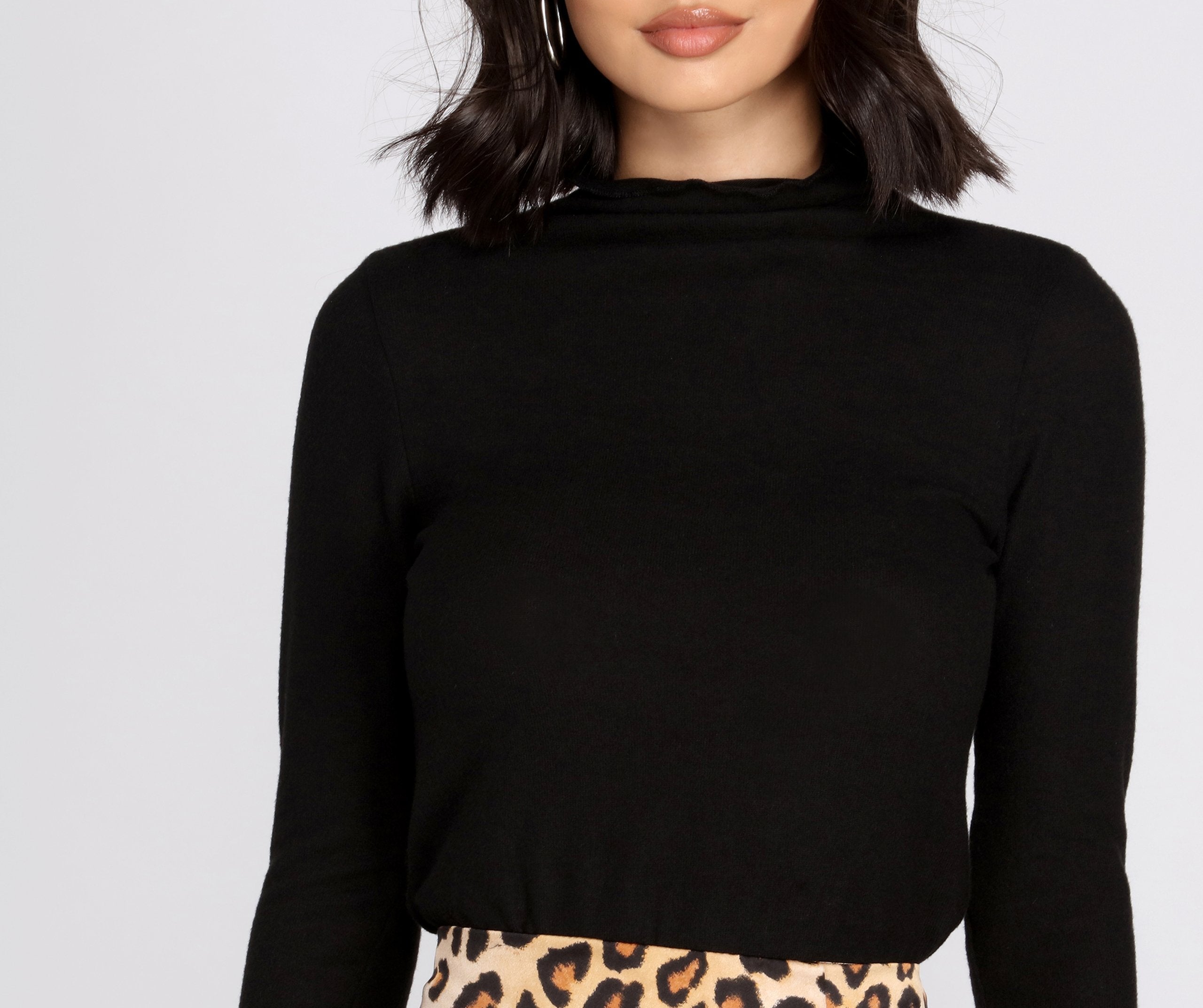 Brushed Knit Mock Neck Top - Fashionpara