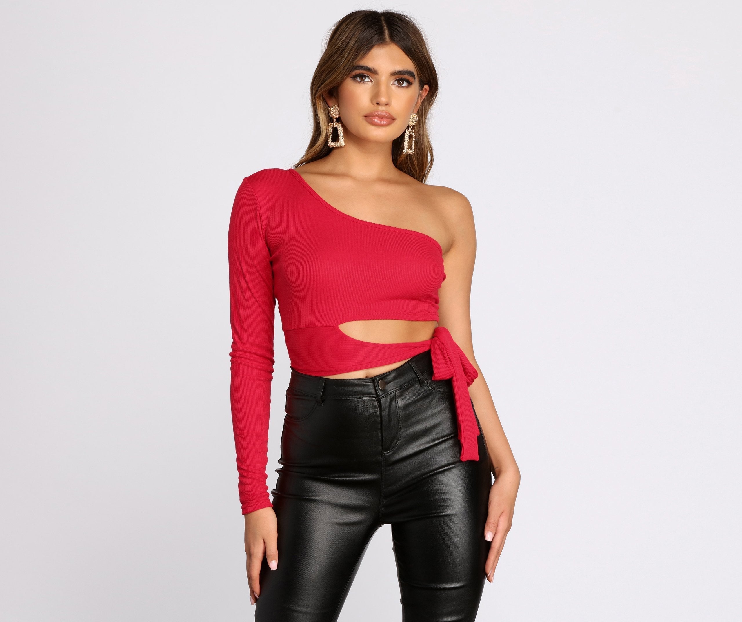 Single Sleeve Ribbed Crop Top Fashionpara
