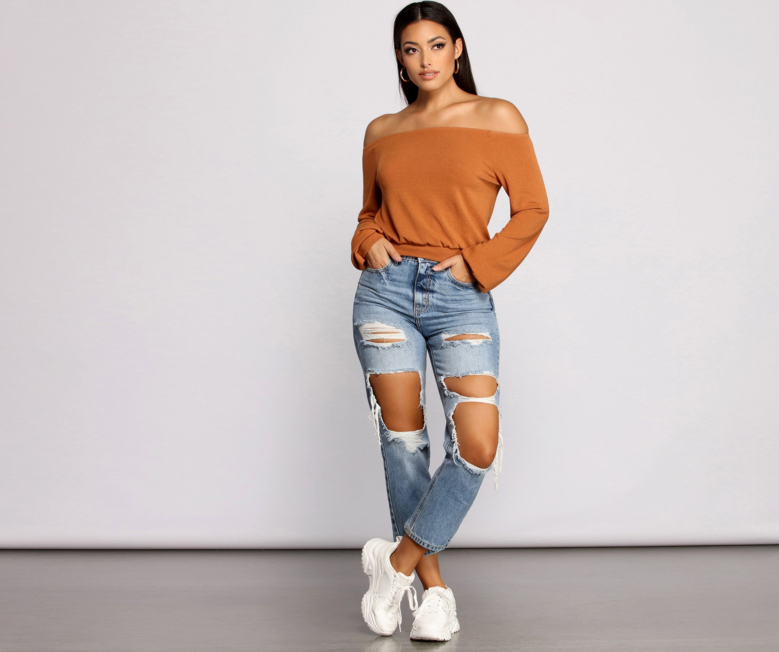 She's A Stunner Off The Shoulder Crop Top - Fashionpara