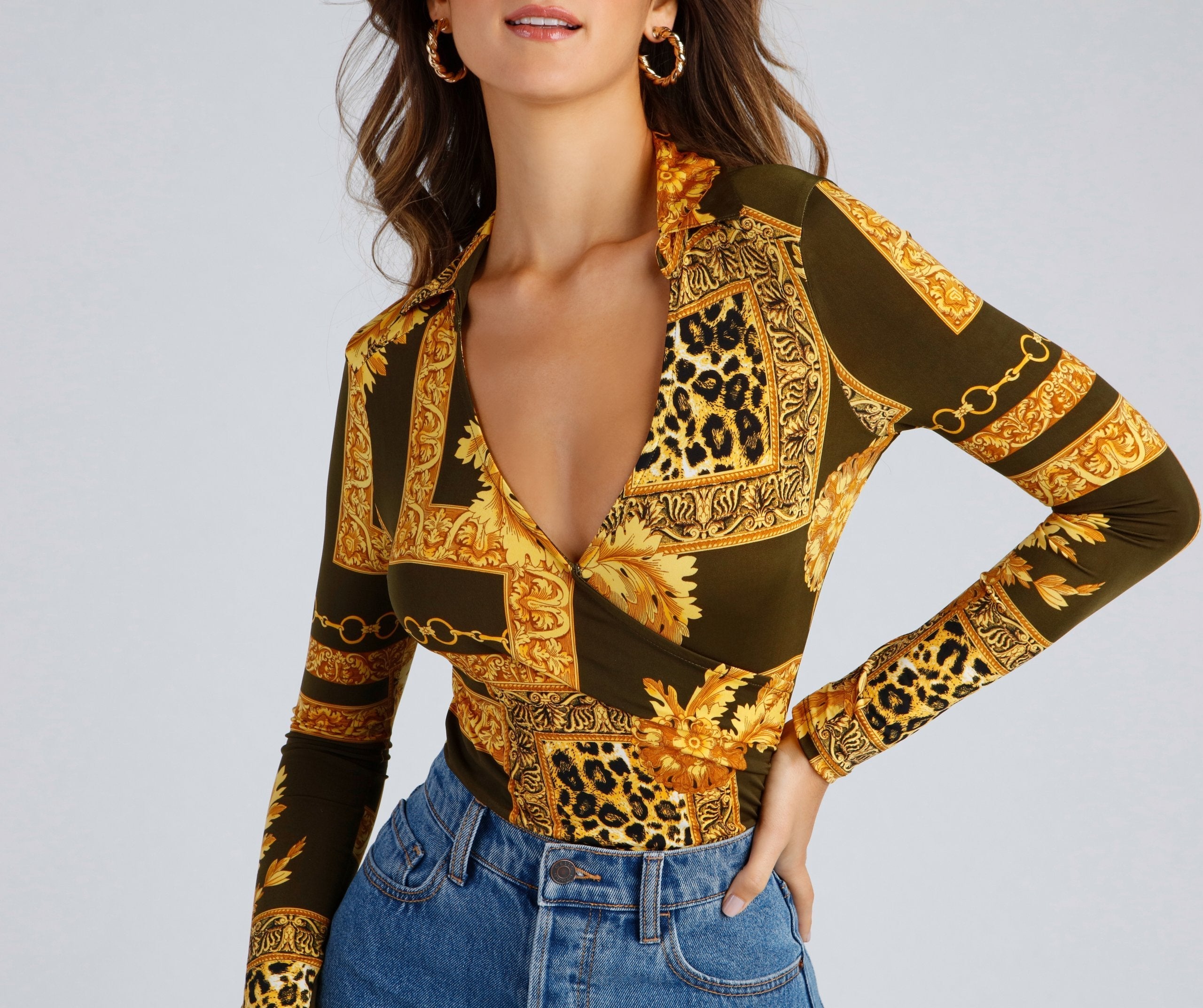 Casual Glam Collared Bodysuit - Fashionpara
