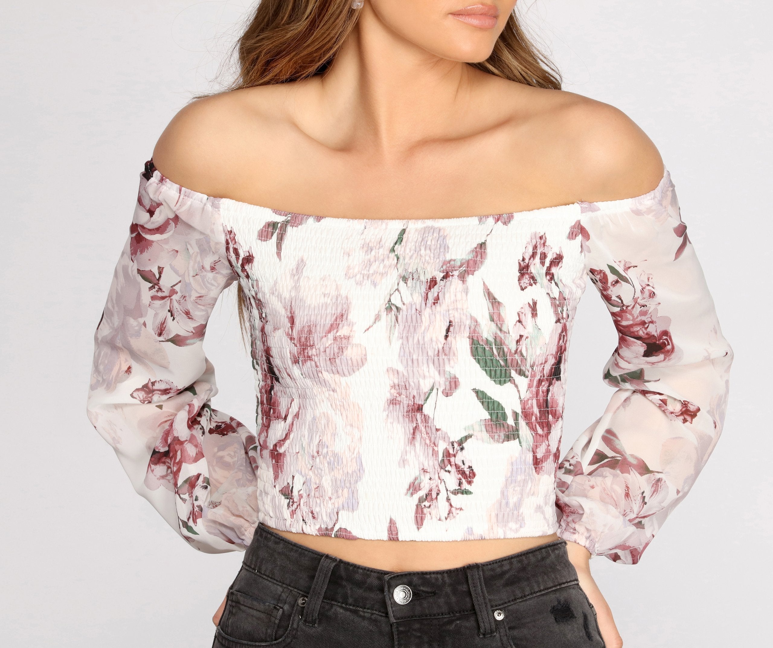Smocked Over Florals Crop Top Fashionpara