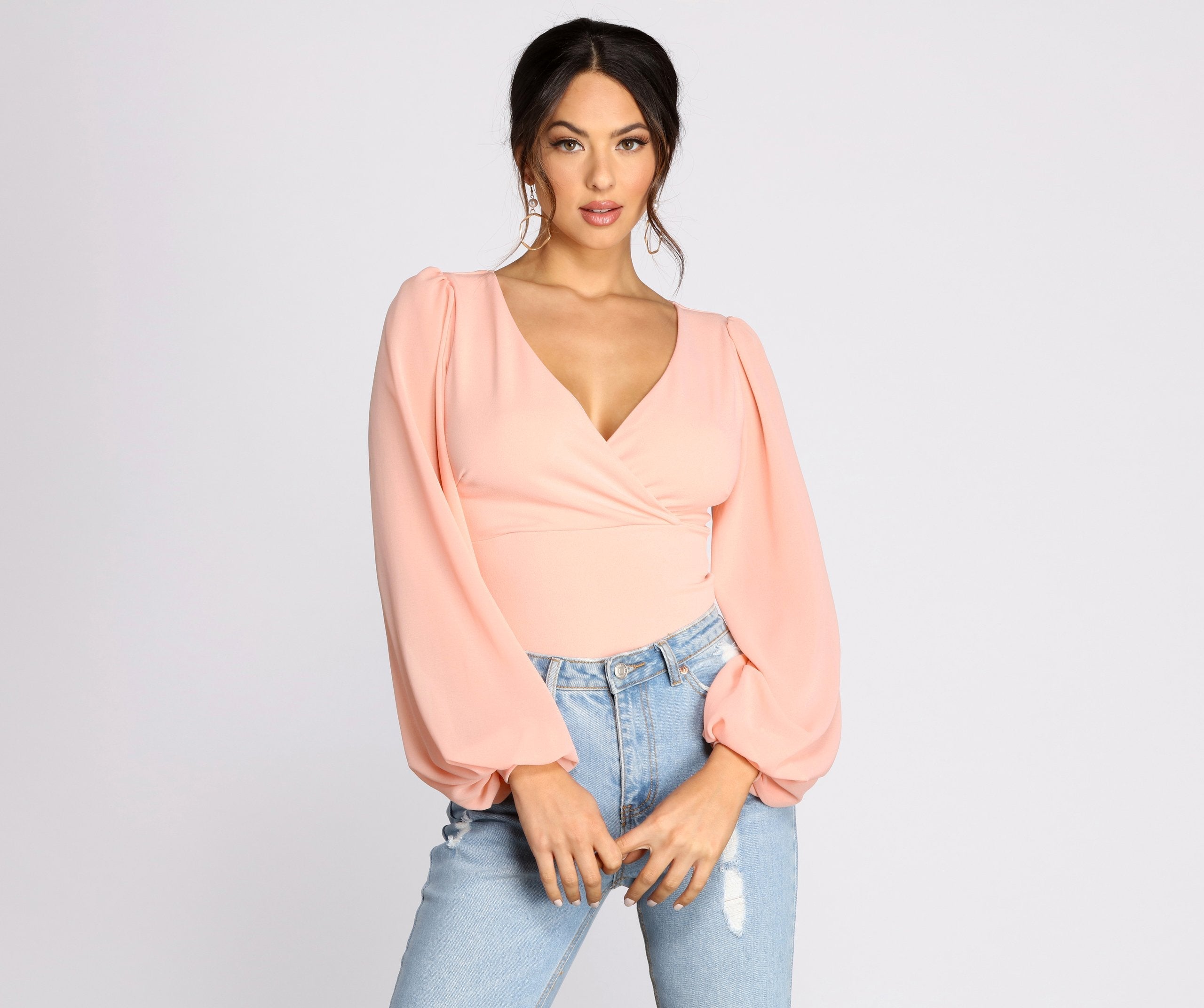 Classic Chiffon Sleeve Wrap Front Blouse - Fashionpara
