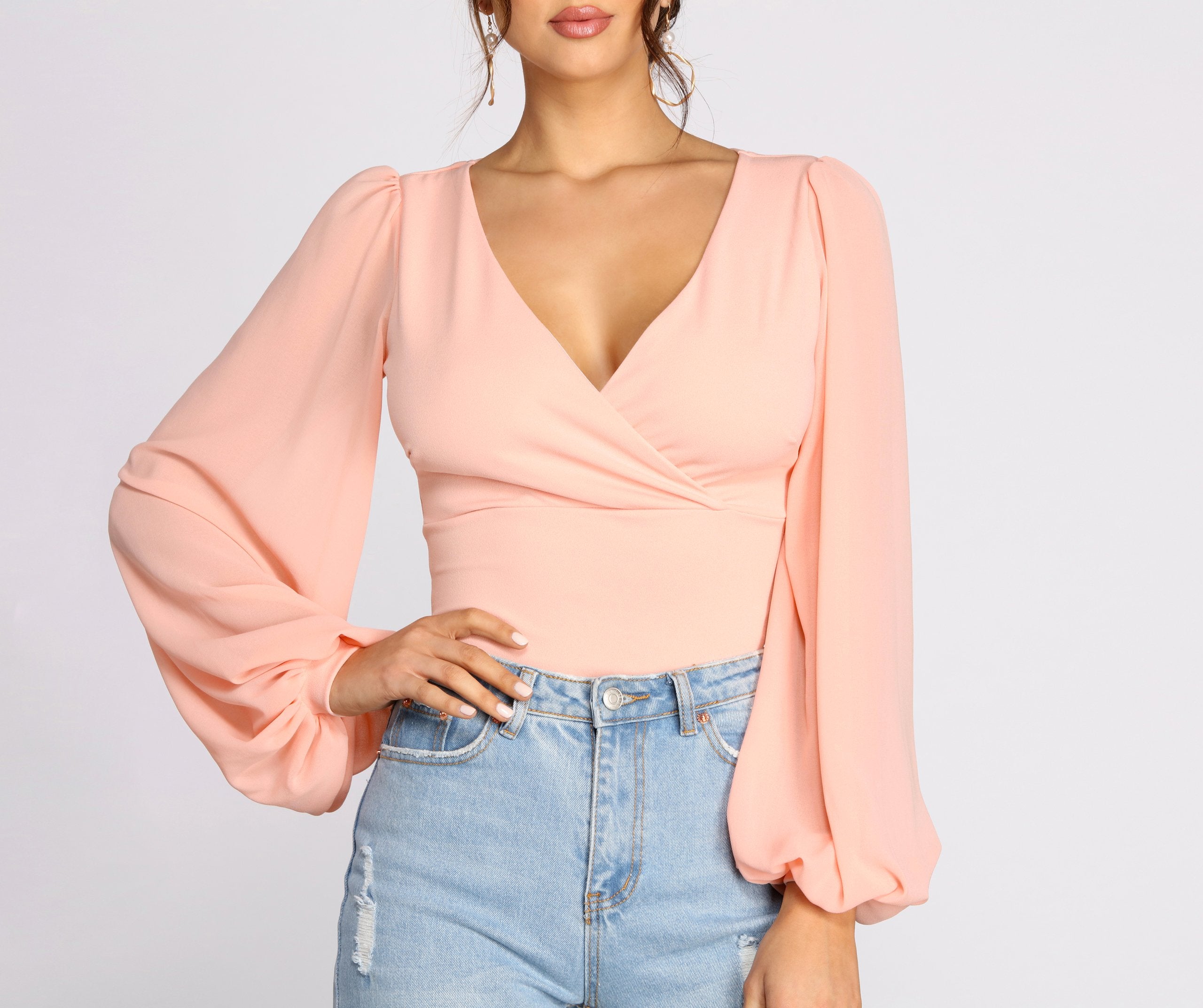 Classic Chiffon Sleeve Wrap Front Blouse - Fashionpara