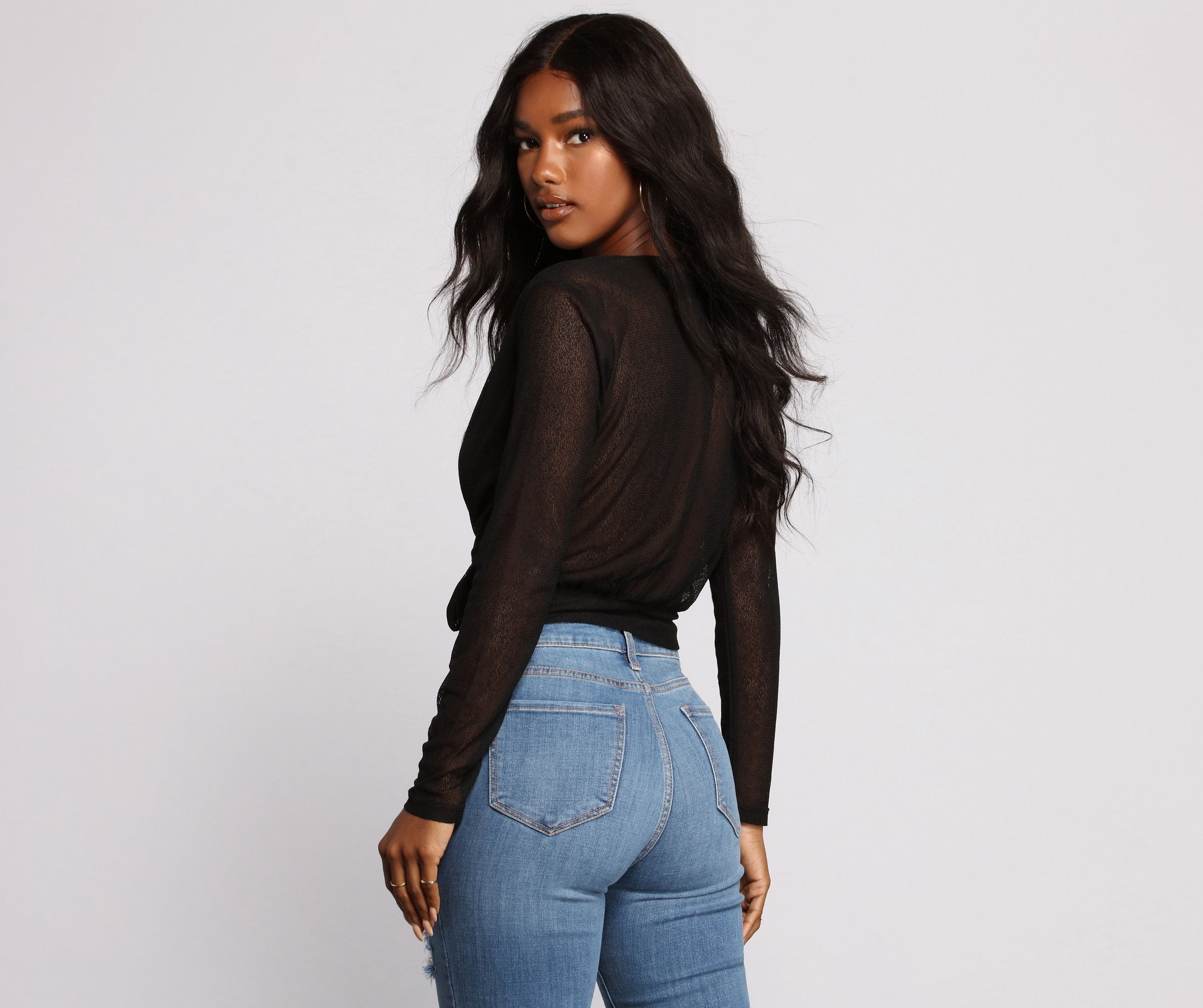 Sheer Glam Tie Front Top - Fashionpara