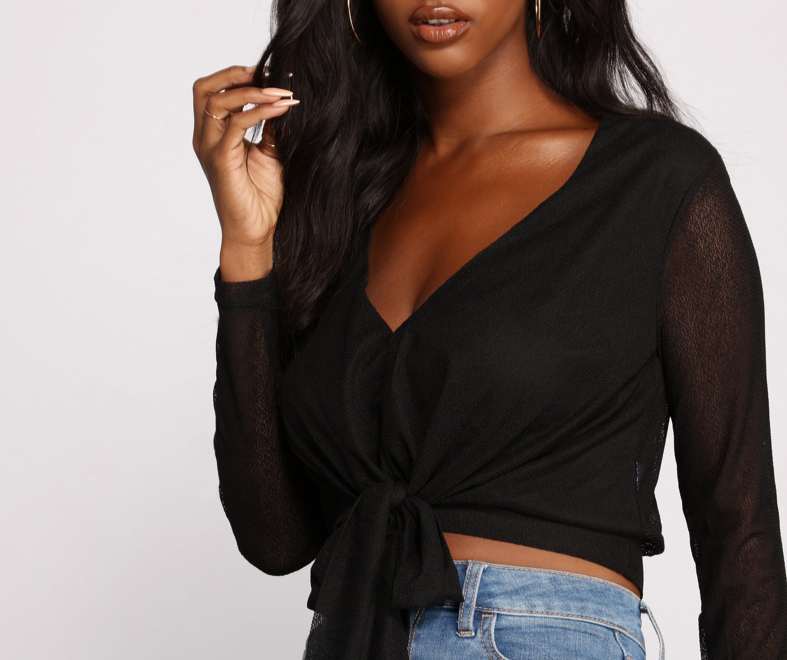 Sheer Glam Tie Front Top - Fashionpara