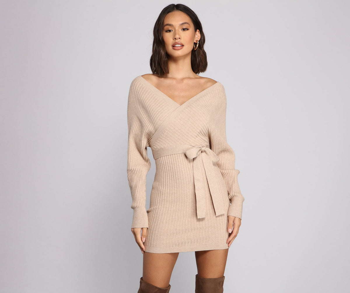 Ribbed Knit Tie-Front Mini Sweater Dress 5