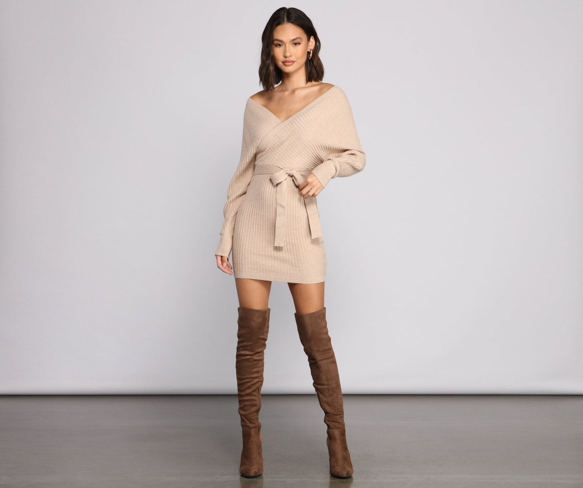 Ribbed Knit Tie-Front Mini Sweater Dress 8