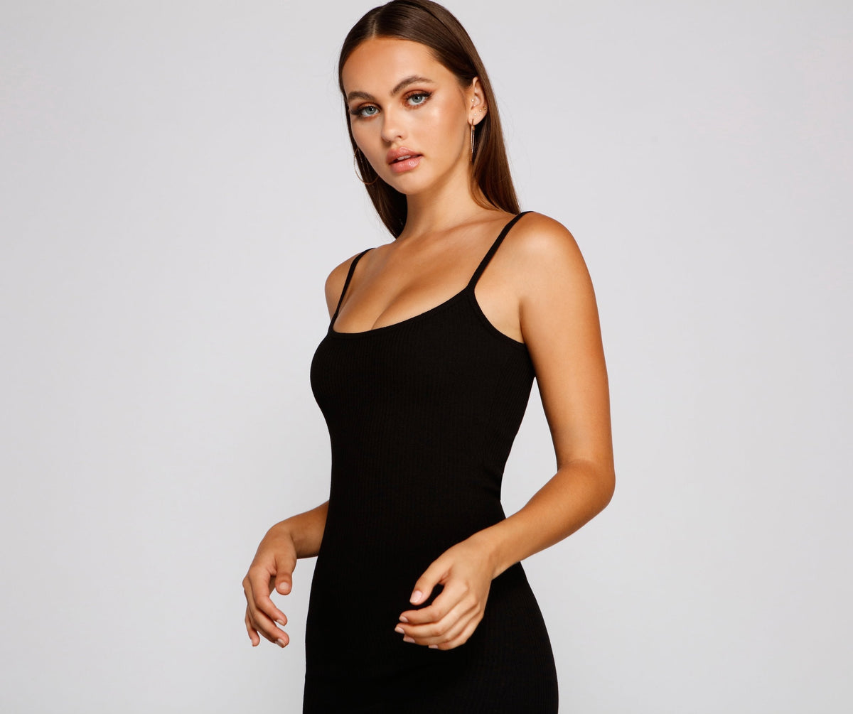 Scoop Neck Ribbed Strappy Bodycon Mini Dress 3