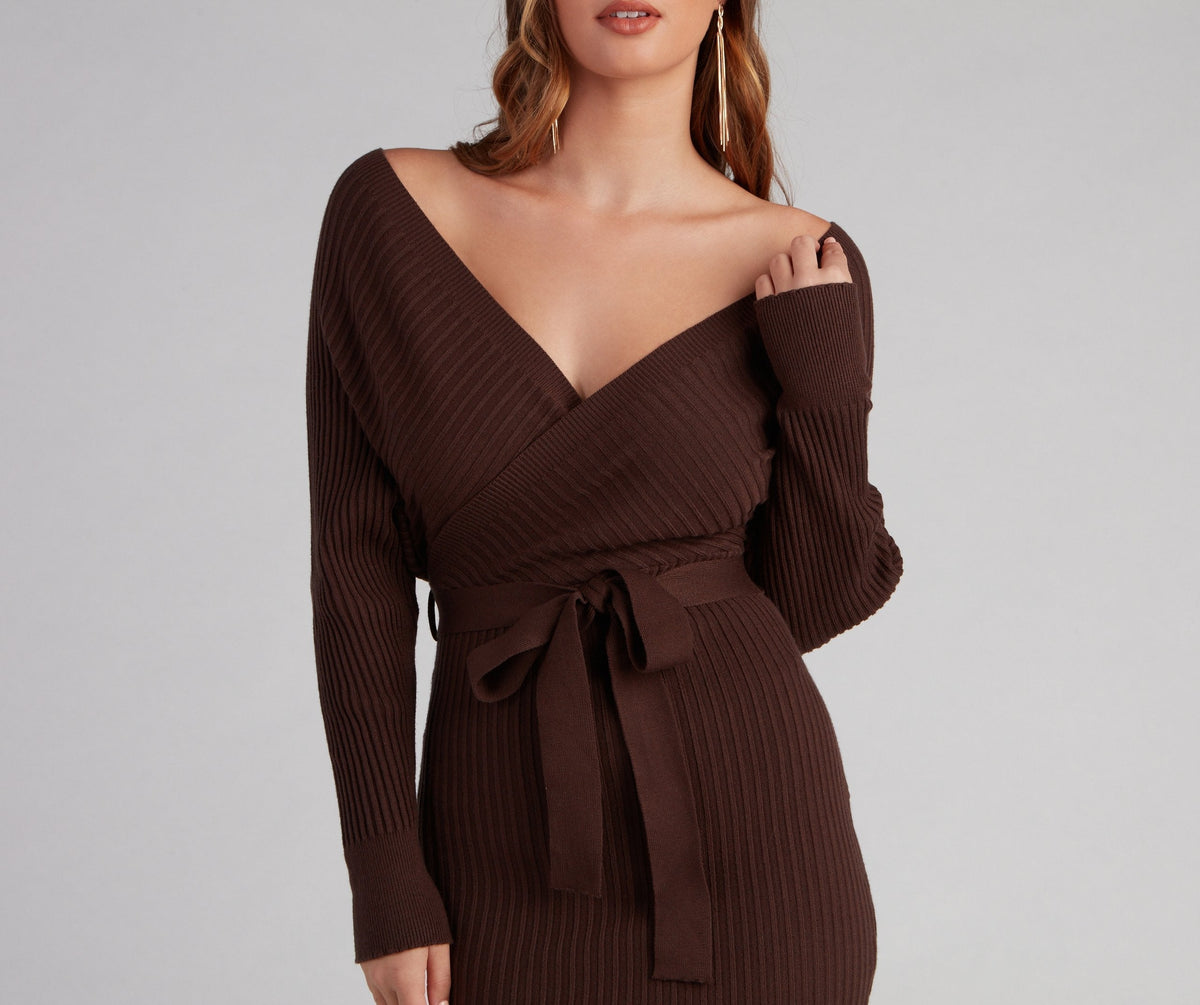 Ribbed Knit Tie-Front Mini Sweater Dress 4