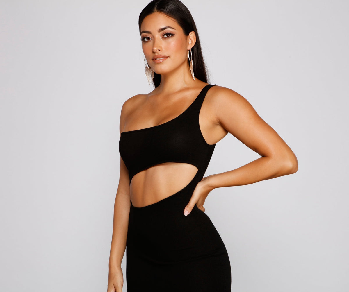 One Shoulder Asymmetric Cutout Bodycon Mini Dress