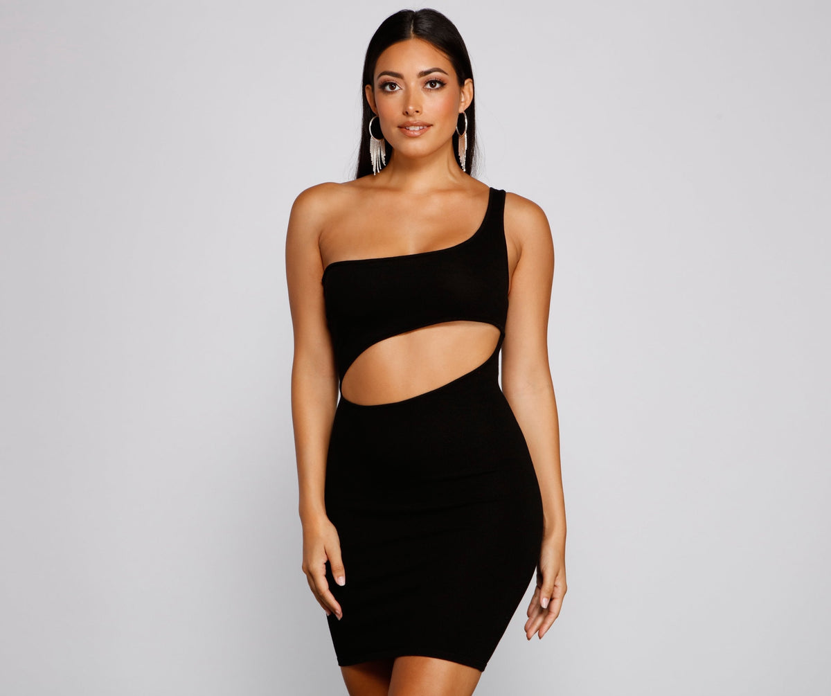 One Shoulder Asymmetric Cutout Bodycon Mini Dress