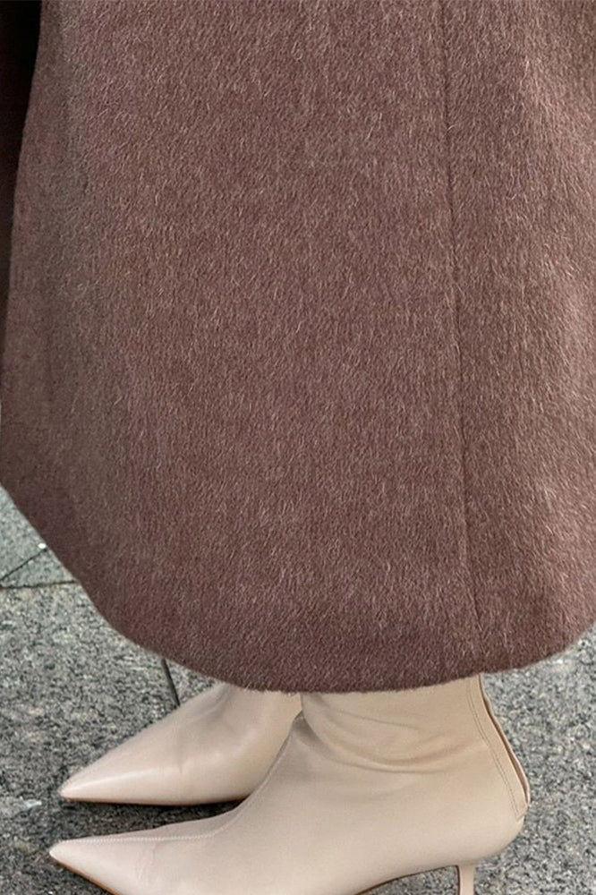 Extra-Long Woolen Overcoat with Scarf Collar for Elegance