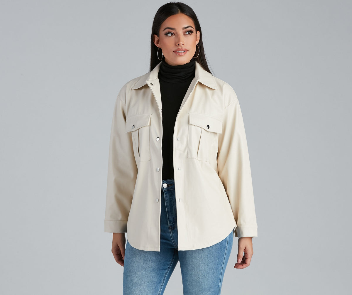 Sleek Trends Faux Leather Tie-Waist Shirt Jacket 5
