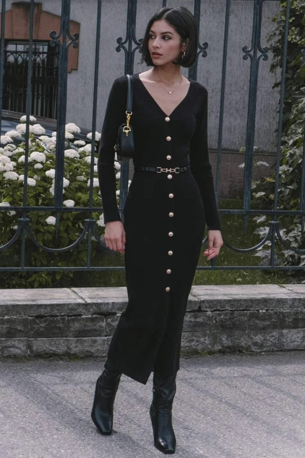 Long Sleeve Button Sweater Dress 17