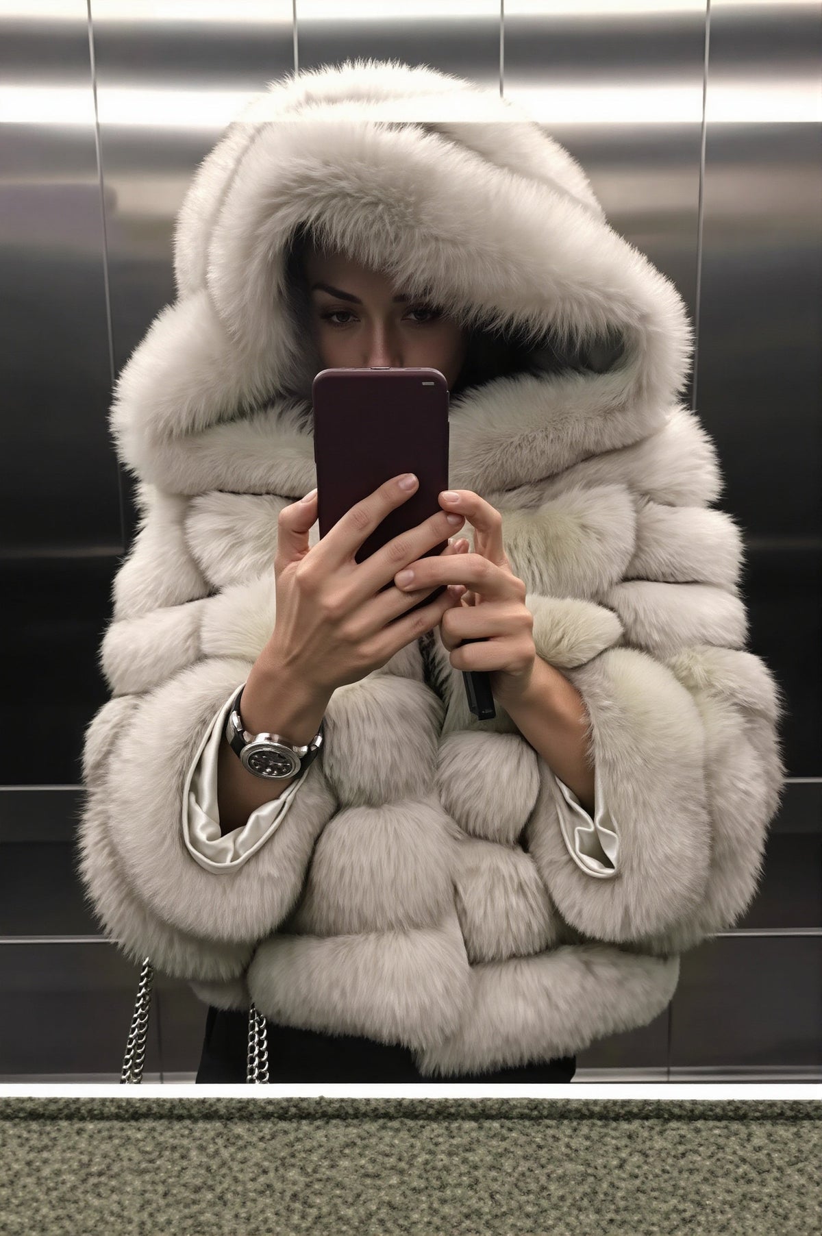 Hooded Tiered Faux Fur Coat