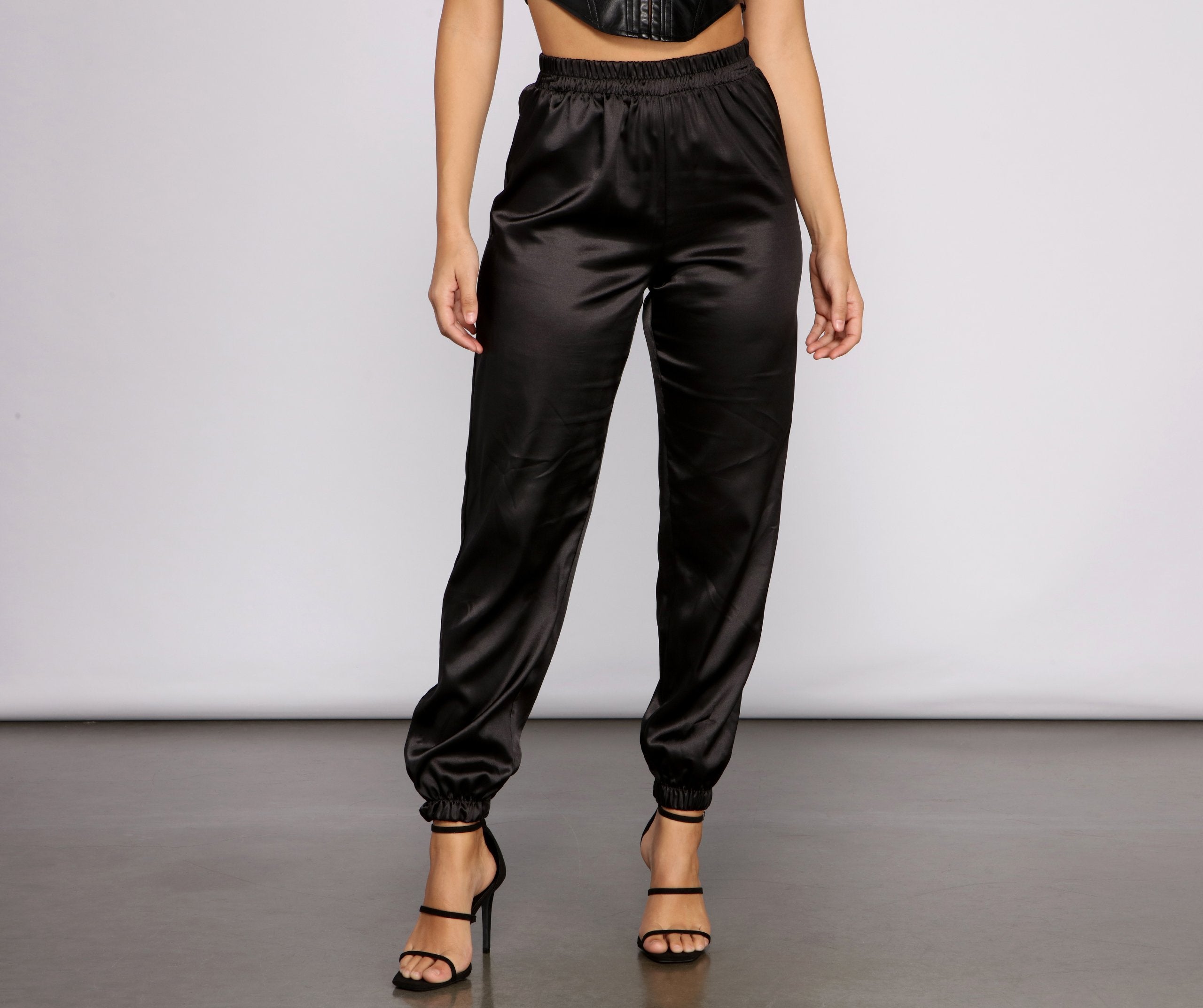 Sleek and Chic Satin Jogger Pants - Fashionpara