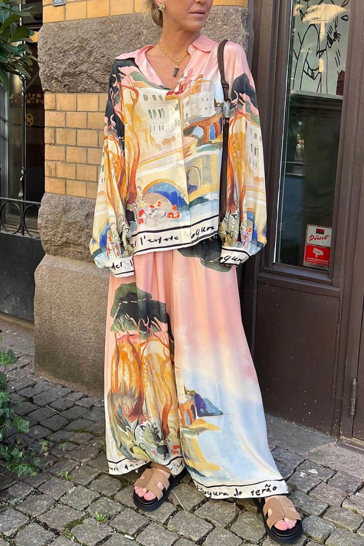 Ellison Unique Print Elastic Waist Pocketed Wide Leg Pants - Fashionpara