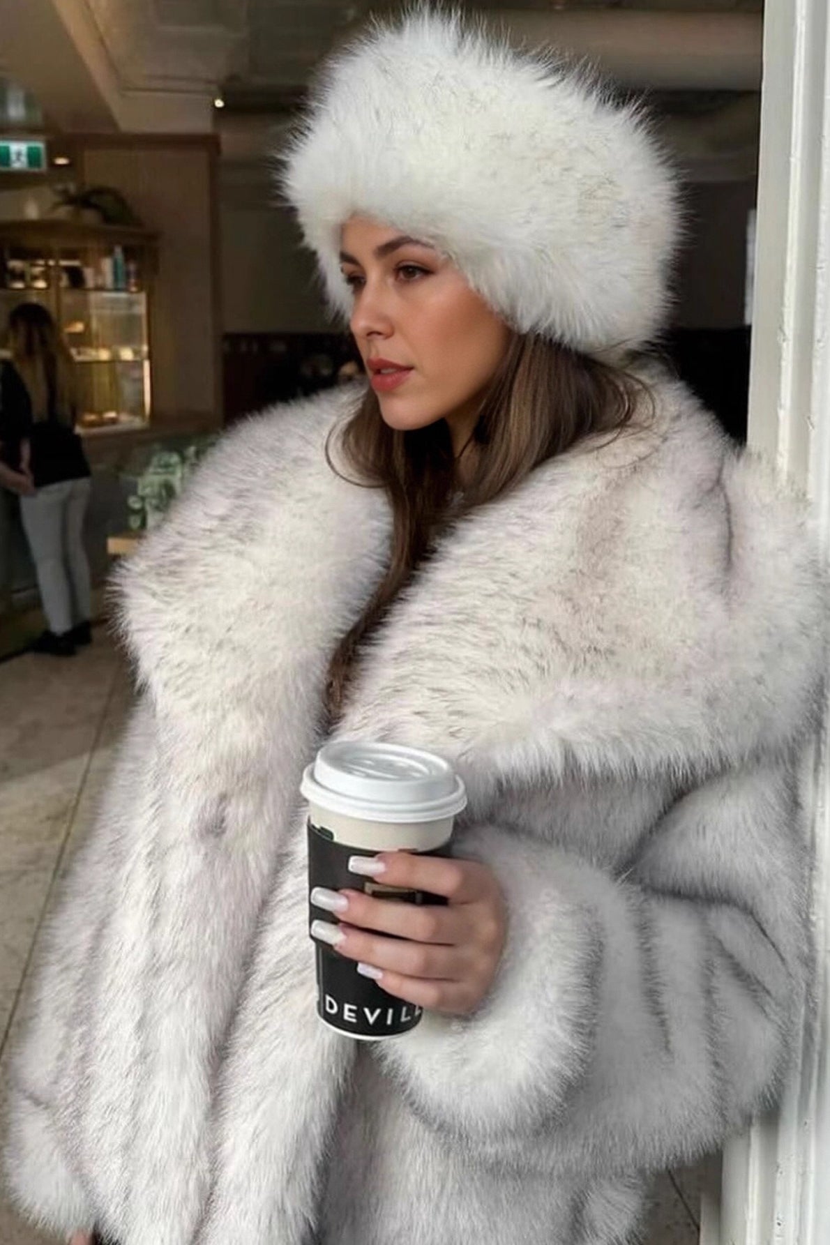 Faux Fox Fur Wide Collar Warm Loose Winter Coat
