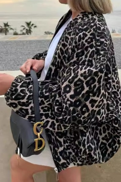 Chic Animal Print Cotton Coat for Effortless Style