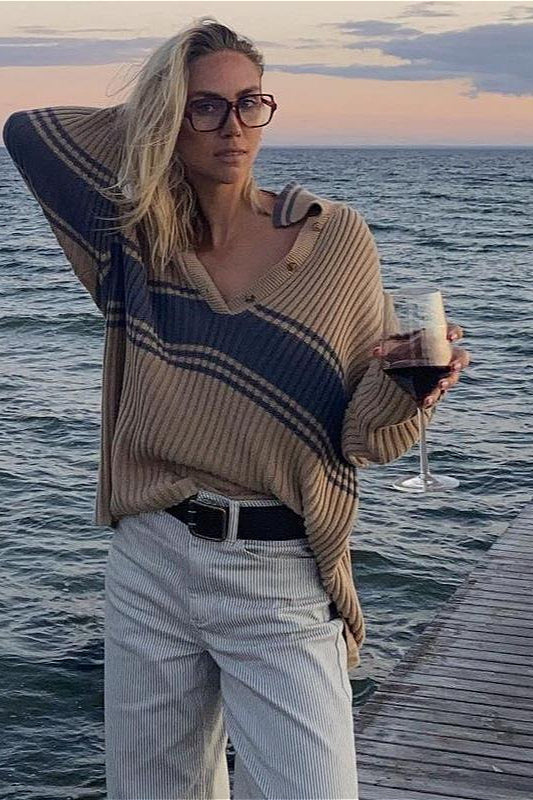 PrincessAce Striped Color Block Long Sleeve Knit Sweater