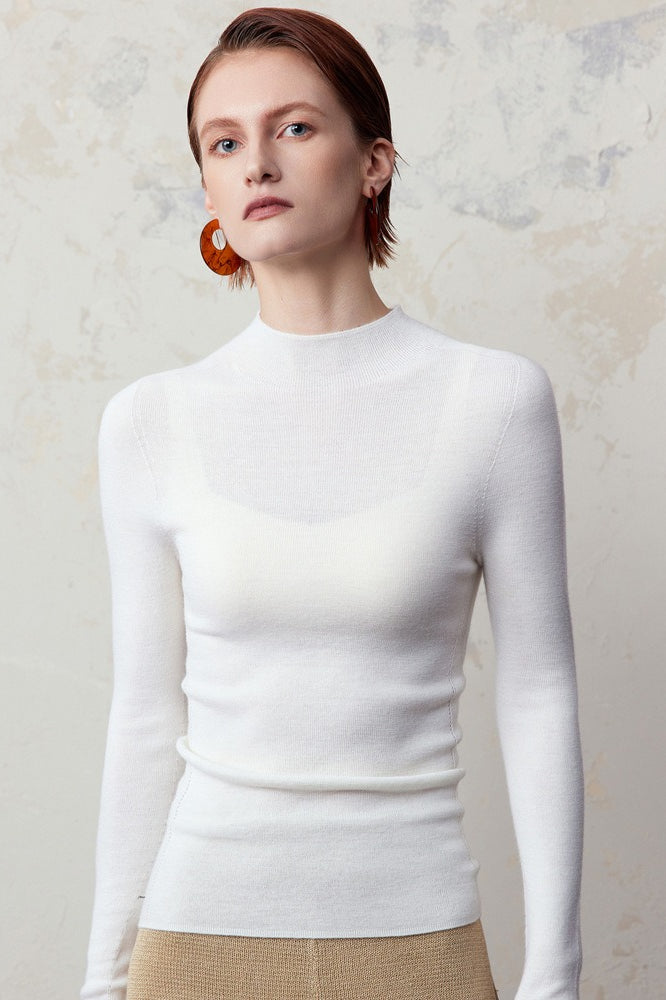Wool Mock Neck Thermal Slim Long Sleeve Base Layer
