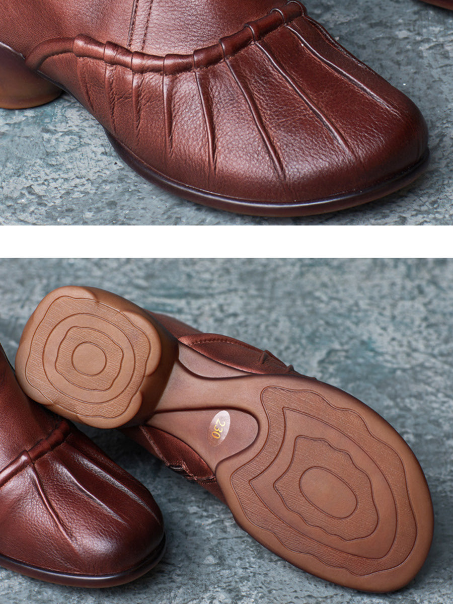 Vintage Autumn Shirred Low Heel Ankle Boots