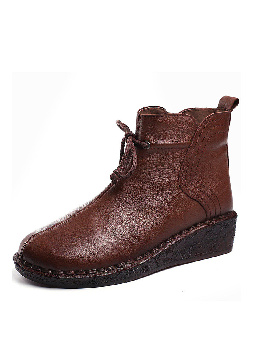 Vintage Genuine Leather Strap Zipper Low Heel Boots