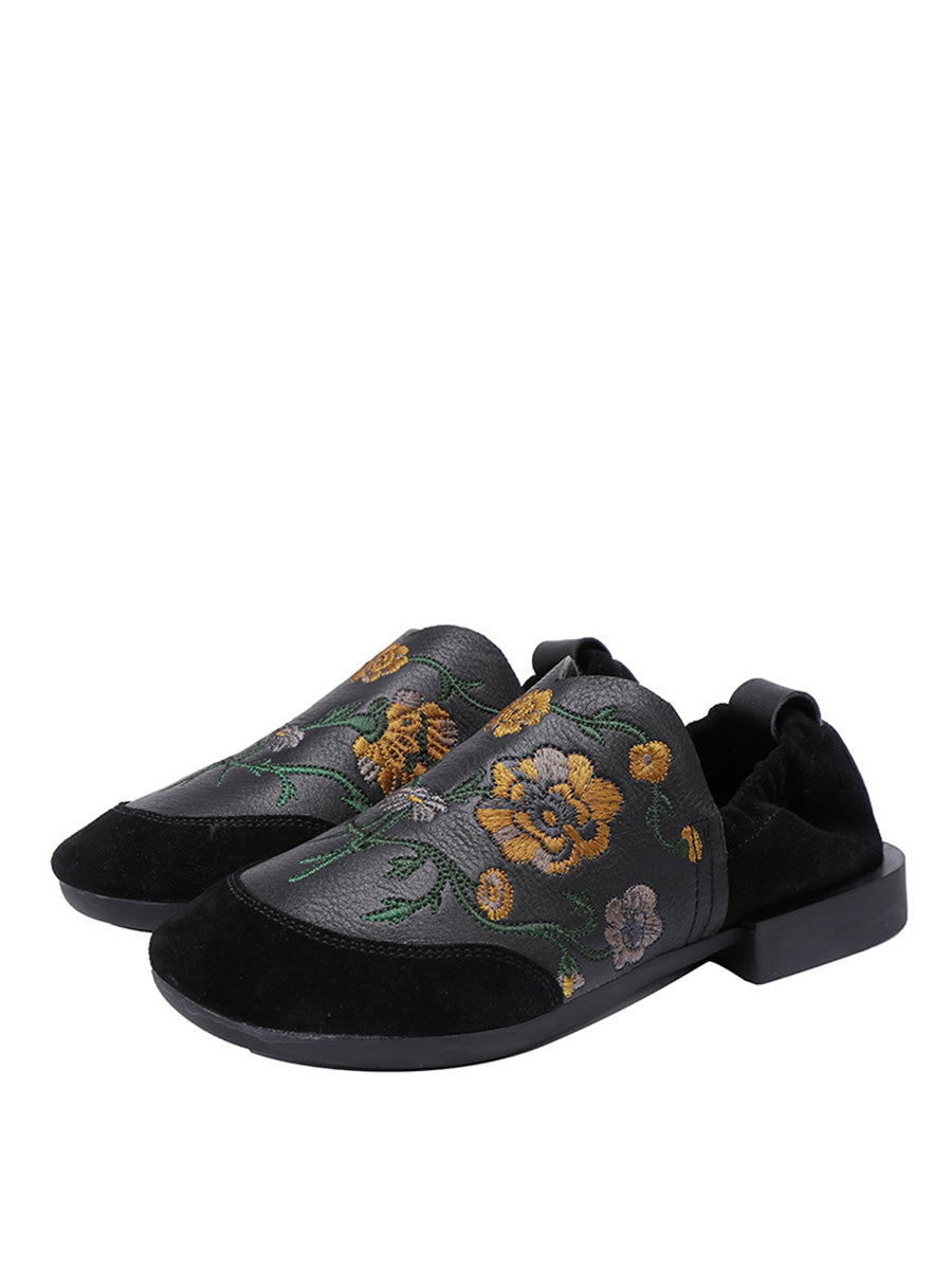 Ethnic Autumn Embroidery Leather Low Heel Shoes