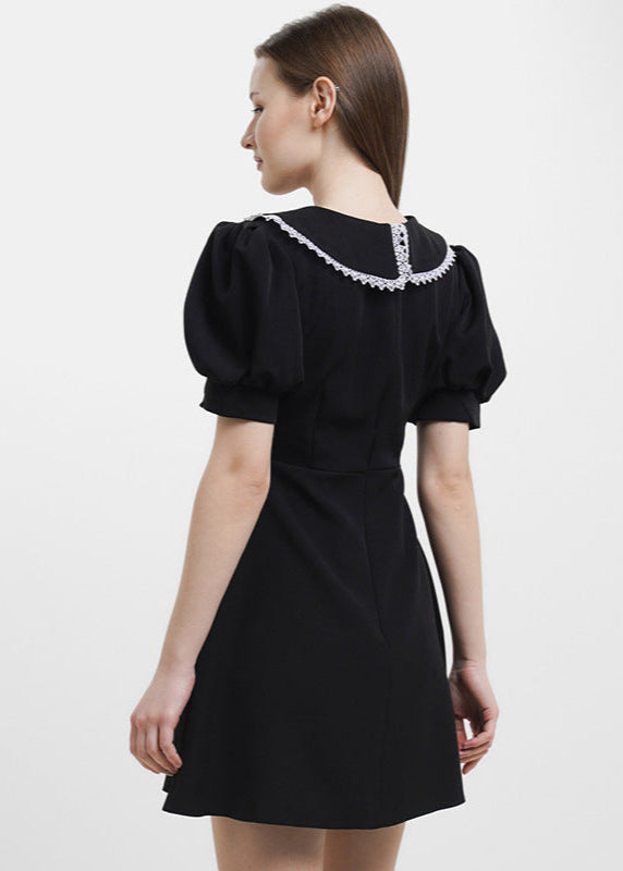 Eloise Pearl Button Puff Sleeve Mini Dress - View 7
