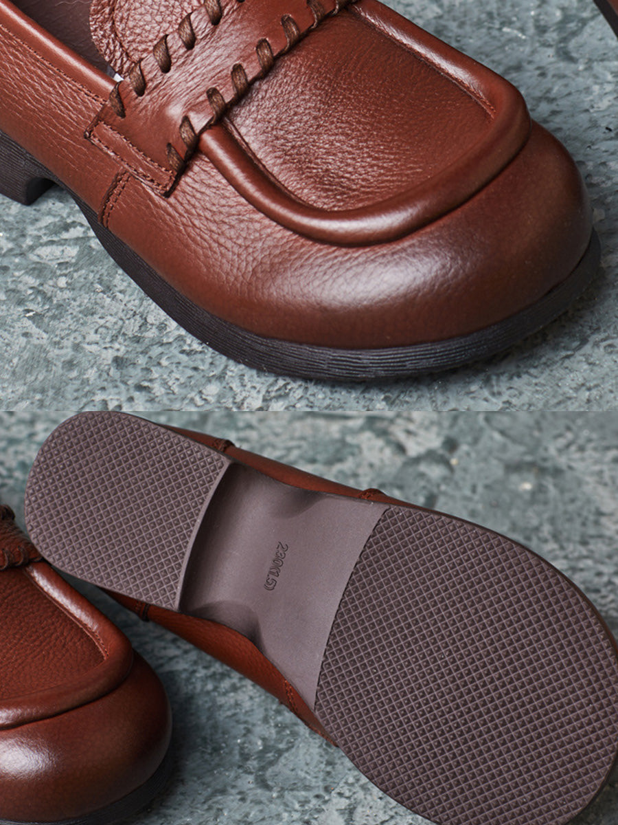 Vintage Genuine Solid Leather Low Heel Shoes