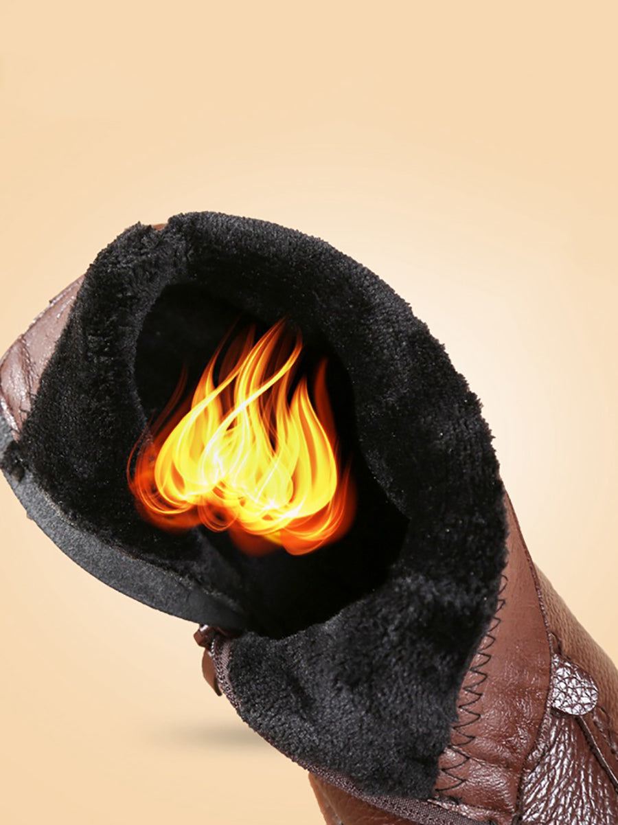 Winter Vintage Leather Fleece-lined Low Heel Boots