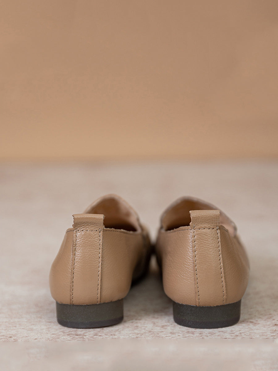 Vintage Genuine Leather Stitching Low Heel Shoes