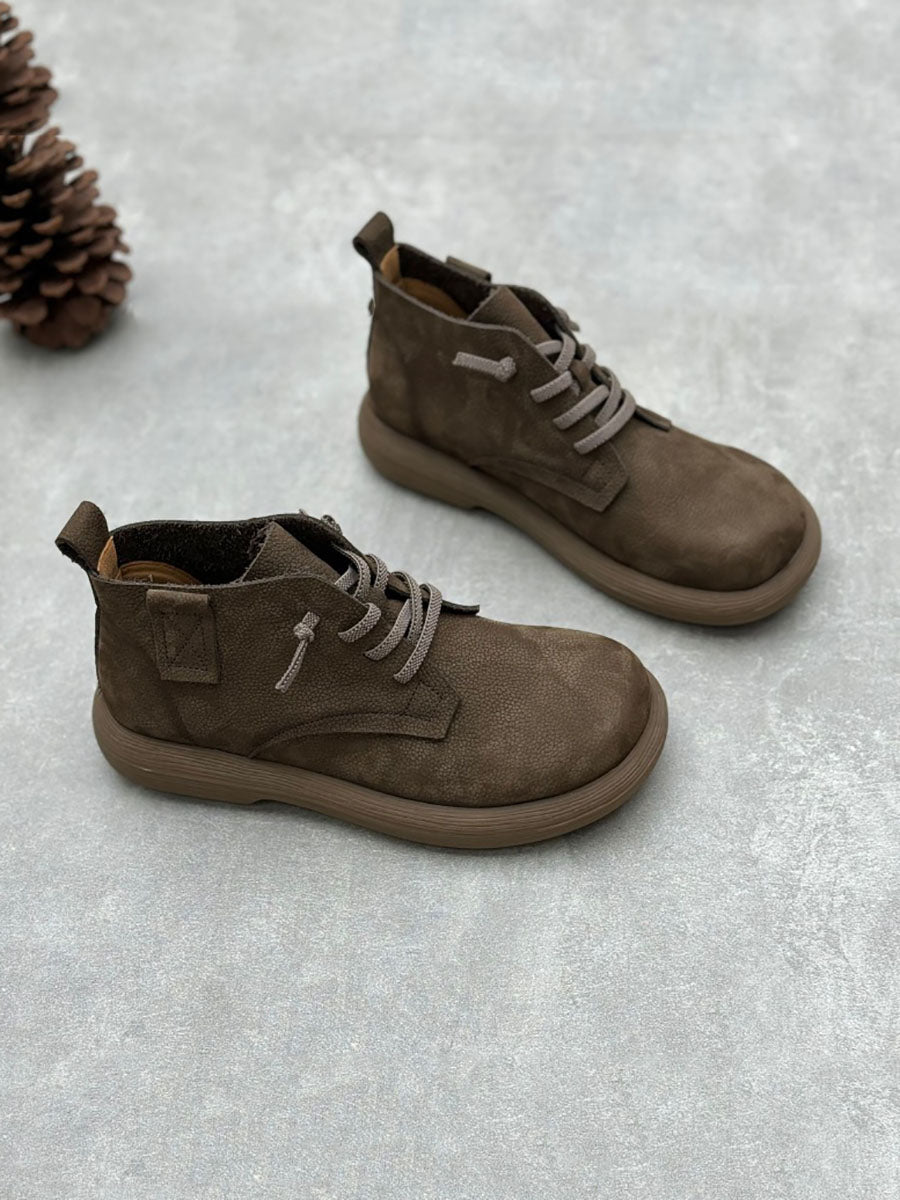 Vintage Genuine Leather Strap Low Heel Boots