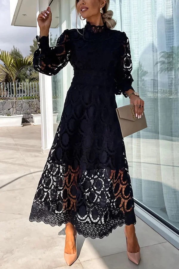 Francisca Crochet Lace Lantern Sleeve Midi Dress - View 15