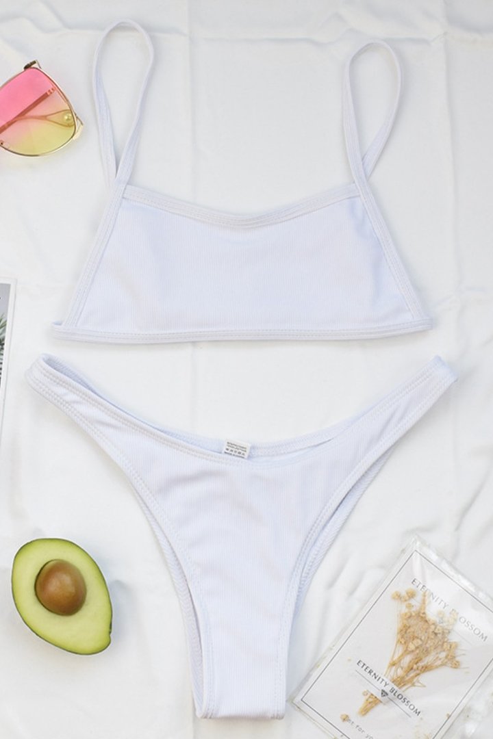 Bandeau High Cut Solid Bikini Set (4 Colors) - Fashionpara