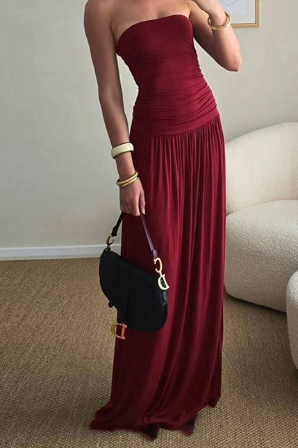 Strapless Ruched Flowy Maxi Formal Dress - View 3