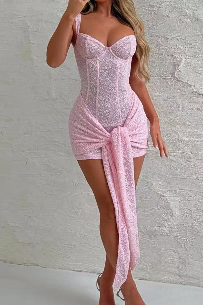 Sexy Corset Waist Tie Lace Dress