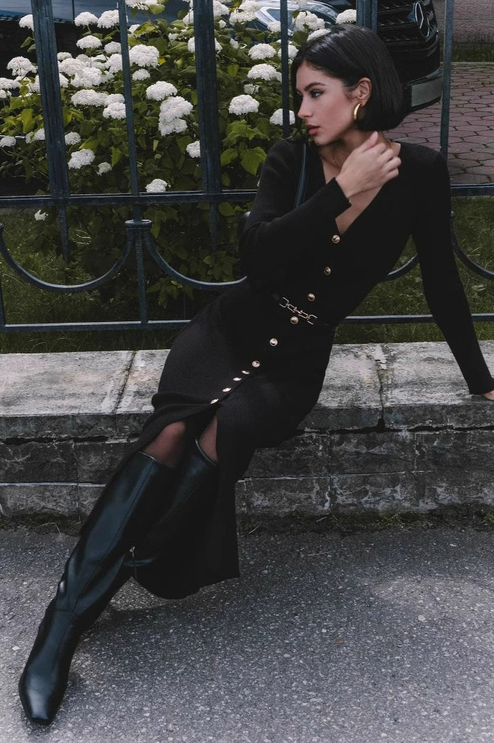 Long Sleeve Button Sweater Dress 18